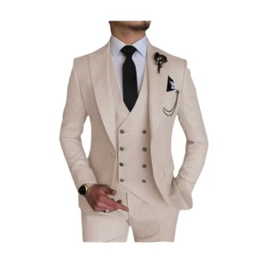 Men’s Formal Wedding Business Suit 3 Piece Blazer Pants with V Neck Three Button Regular Fit Printed Plus Size