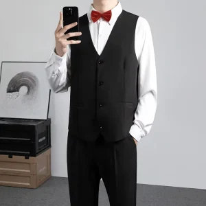 Men’s Formal Woven Stripe Suit Vest Single Breasted V-Neck Closure Plus Sizes for Autumn Work & Hotel Clothing