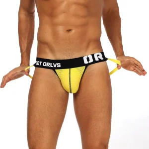 Men’s Gay Silky Nylon Thong Brief Breathable Quick Dry Underwear with Custom Logo on Waist Knitted Fabric
