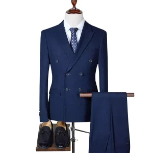 Men’s Gentleman British Style Suit Young Men Business Casual Solid Color Double Breasted Three-piece Suit Blazer+pants +vest