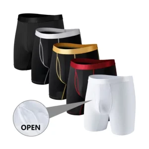 Men’s Gold Boxer Briefs US Plus Size Mid-Rise Sport Shorts with Open Side Pouch Quick Dry & Breathable Contrast Color