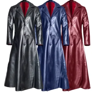 Men’s Gothic Punk Black Leather Long Winter Coat Vampire Dark Knight Cape Top
