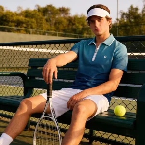 Men’s Gradient Tennis Polo Shirt Half Zip Collar Moisture Wicking Sportswear for Outdoor Activities OEM
