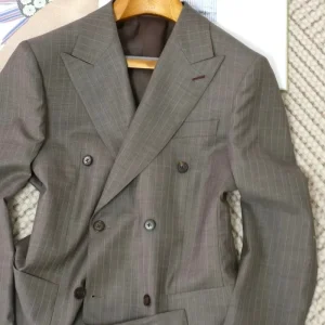 Men’s Gray LP 100% Wool Italian Style Half Canvas Double Breasted Formal Business Wedding Blazer Trousers Suit