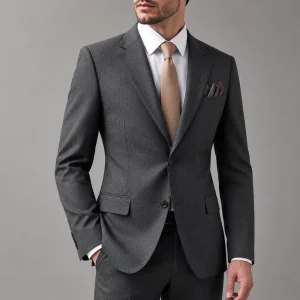 Men’s Gray Single Breasted V Neck Italian Style Worsted Fabric Blazer Jacket