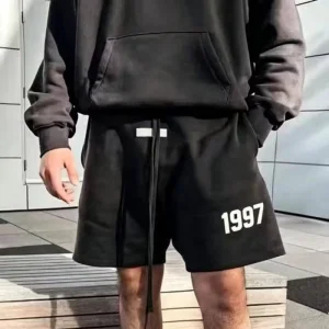 Men’s Gray Solid Color Drawstring Bermuda Shorts Mid Waist Casual Knitted Cotton Breathable Short Pants With LOGO