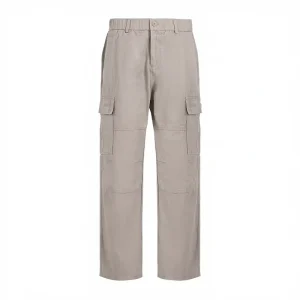 Men’s Grey Cargo Pants Multi Pocket Straight Leg Workwear Trousers for Daily Casual
