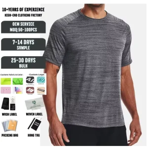 Men’s Gym Fitness Knitted T Shirt 100% Polyester Quick Dry Breathable O Neck Short Sleeve with Logo Print Regular Fit for Work