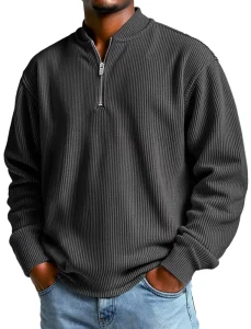 Men’s Half-Zip Sweatshirt With Chunky Ribbing Casual Sporty Everyday