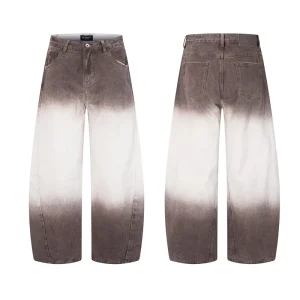 Men’s Hanging Dye Gradient Jeans Scimitar Wide Leg Casual Denim Pants Loose Straight Jeans