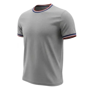 Men’s Heather Grey Jersey Crew Neck T-Shirt Contrast Rib Collar Sleeve Cuff Eco-Friendly Anti-Wrinkle Casual Short Sleeve Custom