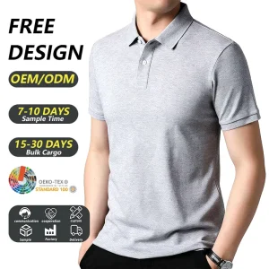 Men’s Heather Grey Polo T Shirt Short Sleeve Regular Fit Breathable Casual Daily Wear Customizable