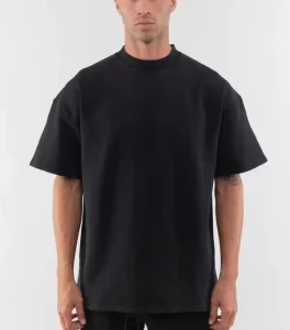 Men’s Heavy 100% Cotton Oversize T Shirt 180 Grams Solid Pattern Blank Mock Neck Formal Style Heavyweight Boxy Fit