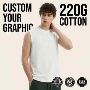Men’s Heavyweight 220g Cotton Crew Neck Sporty Tank Top Cooling Quick Drying Breathable Summer Gym Activewear