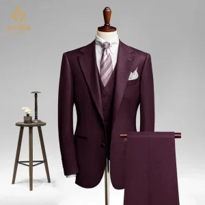 Men’s Herringbone Woolen Plus Size Tuxedo Suit Anti Wrinkle Breathable Slim Fit Prom Wedding Business Suit