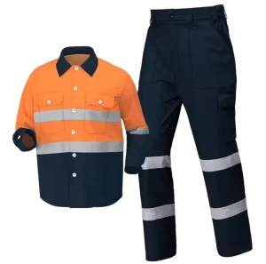 Men’s Hi Vis Work Shirt 100% Cotton Long Sleeve with Air Vent Breathable Safety Clothing
