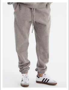 Men’s High End Custom Logo Cotton Jogging Pants Straight Fit Grey Sweatpants for Sports Street Style
