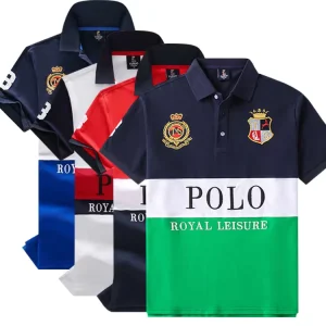 Men’s High Quality 100% Cotton Pique Polo Shirts Plus Size 3D Embroidered Sporty Short Sleeve T Shirts America Style