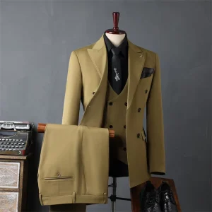 Men’s High Quality 3 Piece Slim Fit Double Breasted Jacket Blazer Suit Viscose XL for Party Business Prom Groomsman