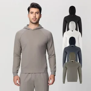 Men’s High Quality 320gms Lightweight Sweat Hoodie Curved Hem Heavy Pullover Gym Active Tops Blank Hoodies for Autumn