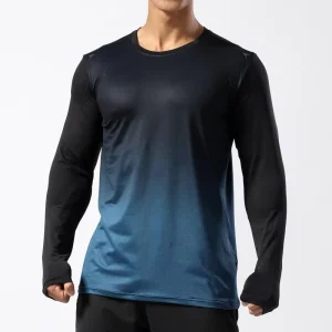 Men’s High Quality Crewneck Sports Sweatshirt Custom Long Sleeve Thin Fleece Texture Gradient Color Breathable Summer