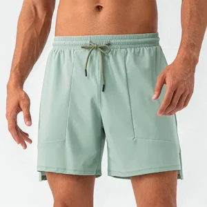 Men’s High Sporty Activewear Workout Shorts Drawstring Closure Quick Dry Breathable Fabric Pockets Spandex Polyester