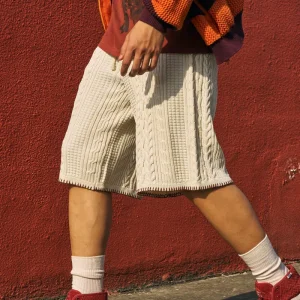 Men’s High Street Cable Knitted Sweater Shorts 100% Recycled Polyester Breathable Lightweight Available Multiple Colors
