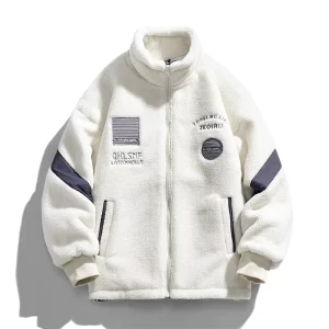 Men’s High Street Winter Fleece Jacket with 3D Embroidery Thick Plush Lining Stylish Casual Warm Fleece Jacket Men’s Clothing