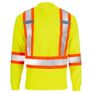 Men’s High Vis Safety Work T Shirt ANSI Class 3 Long Sleeve Quick Dry T Shirt Construction Reflective Shirts