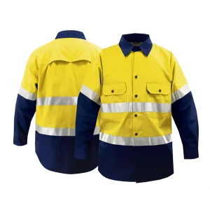 Men’s High Visibility Cotton Work Clothes Breathable Worker Shirts Custom Logo for Mining Construction Reflective Road Workwear