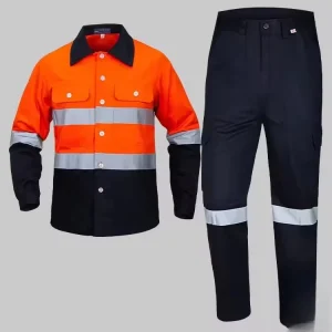 Men’s High Visibility Durable Reflective Safety Suit Cotton Work Wear Long Sleeve Jacket Breathable Workwear Shirt
