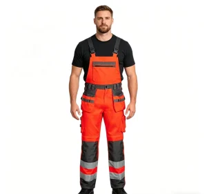 Mens High Visibility Orange Grey Work Trousers Reflective Safety Cargo Pants UK Cargo Trousers Workwear Men’s Work Pants