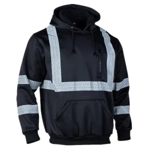 Men’s High Visibility Polyester Fleece Safety Sweatshirt Hi Vis Pullover Hoodie Jacket Reflective Heat Transfer Tape