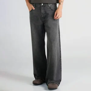 Men’s High Waist Wide Leg Acid Wash Denim Jeans Casual Trousers For Men
