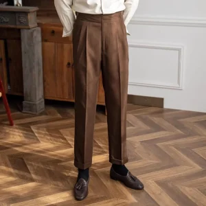 Men’s High-Waisted Straight-Leg with Mid-Waist Logo and Light Wash Casual Dress Pants British Vintage Matching Pants