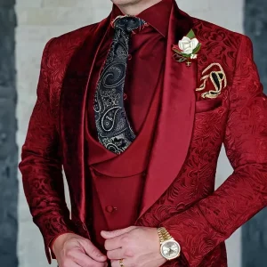 Men’s High-end Jacquard Suit 3-piece Set Slim Business Vest Pants