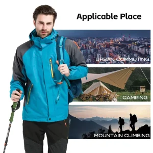 Men’s Hiking Jacket Hooded Quick Dry Multi Pocket Waterproof Windproof Breathable Lightweight Climbing Camping Trekking Coat