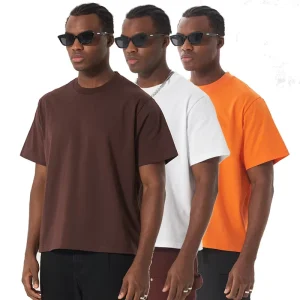 Men’s Hip Hop Fashion Drop Shoulder T-Shirts 100% Cotton Knitted Fabric 240g with Printed Pattern