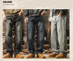 Men’s Hip Hop Jeans Wide Leg Skater Denim Pants Cotton Casual Loose Fit Long Trousers Streetwear