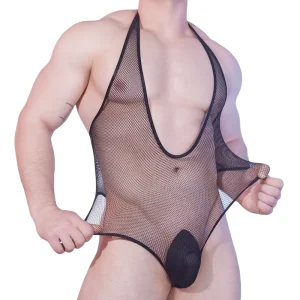 Men’s Hollow Out Mesh Costume One Piece Body Suit Fashion Mens Rave Outfit for Cosplay Festival Party Stage Performance