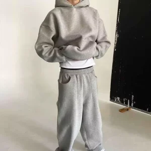 Men’s Hooded Heavyweight 100% Cotton Eco Friendly Autumn Full Length Tracksuit Set Drawstring Closure