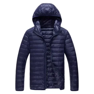 Men’s Hooded Jacket Coat Casual Solid Color Waterproof Light Thin Down Jacket Large Size for Foreign Trade