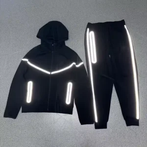 Men’s Hooded Jacket Sweater Air Layer Cotton Zipper Jacket Autumn Reflective Adhesive Jacket