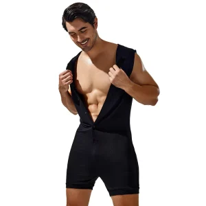 Men’s Hooded Jumpsuit One Piece Vest Style Fitness Clothes Men’s Home Wear Personalized Jumpsuit