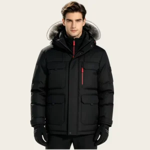 Men’s Hooded Puffer Down Jacket Windproof Waterproof Winter Warm Parka Coat with Fur Frim