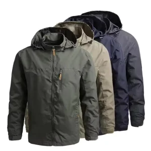 Men’s Hooded Stand Zipper Waterproof Windproof Soft Shell Raincoat Winter Spring Autumn Outdoor Sport Hiking Climbing Running
