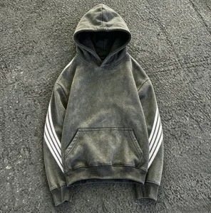 Men’s Hooded Sweatshirt Solid Color Washed Faded Frayed Pocket Casual Knitted Cotton Streetwear Style