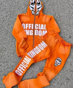 Men’s Hoodie Sweat Pants Set Hip Hop Distressed Embroidery Breathable Washed Tracksuit for Autumn