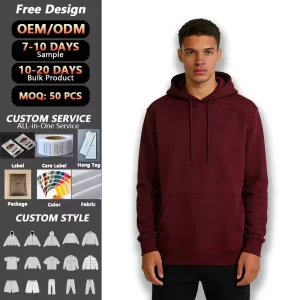 Men’s Hoodie Sweatshirt 300g Autumn Winter Thickened Fleeced Long Polyester Cotton Trendy Puff Top Pocket Trendy Brand