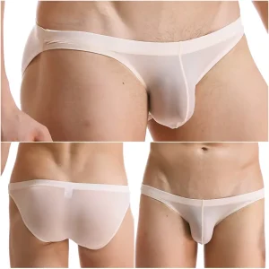 Men’s Ice Silk Breathable Hip Lift Transparent Underwear Nightclub Performance Men’s Sexy Low Waist Bulge Pouch Briefs
